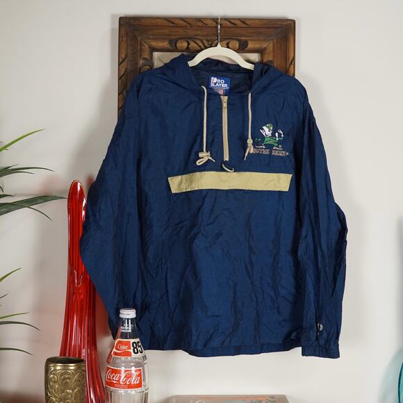 Vintage Pro Player lightweight Notre Dame hooded rain windbreaker M - Picture 1 of 3
